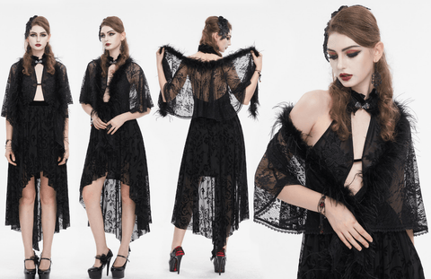 Women's Gothic Irregular Fluffy Hem Lace Cape