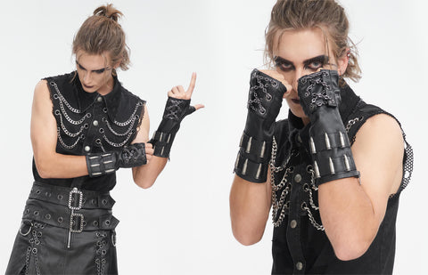 남성용 고딕 총알 지퍼 핑거리스 장갑