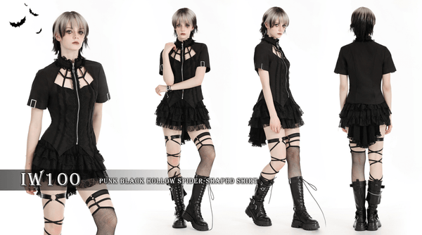 Chemise à col montant irrégulier punk pour femmes
