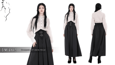 Women's Steampunk Stand Collar Puff Sleeved Shirt