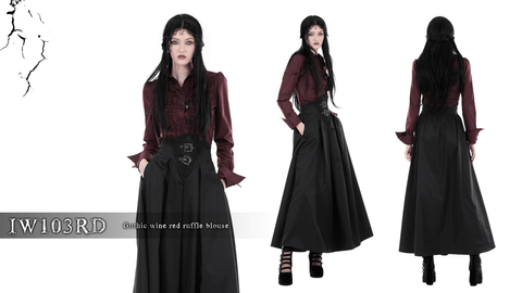 Women's Gothic Turn-down Collar Ruffled Shirt Red