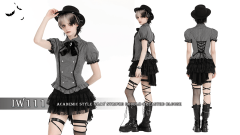 Women's Gothic Puff Sleeved Striped Shirt