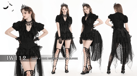 Women's Gothic Plunging Puff Sleeved Shirt