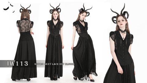 Women's Gothic Turn-down Collar Lace Splice Shirt