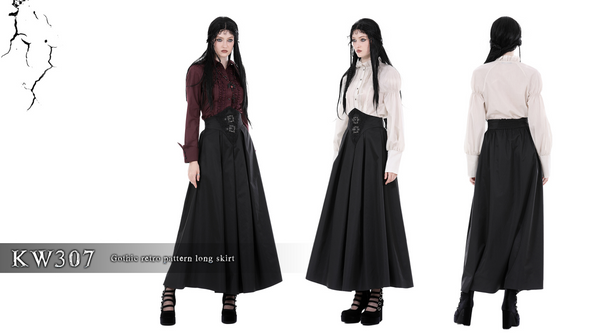 Falda larga plisada gótica de cintura alta para mujer