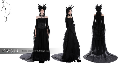 Women's Gothic Lace Layered Draggle-tailed Skirt