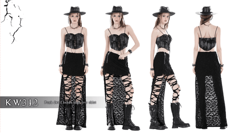 Women's Punk Ruched Ripped High-low Skirt