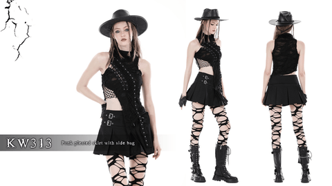 Women's Punk Big-pocket Buckle Pleated Skirt