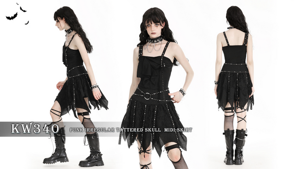 Women's Punk Irregular Ripped Strap Skirt