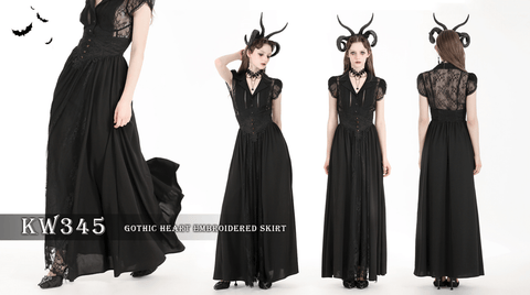 Women's Gothic Heart Embroidered High-waisted Skirt