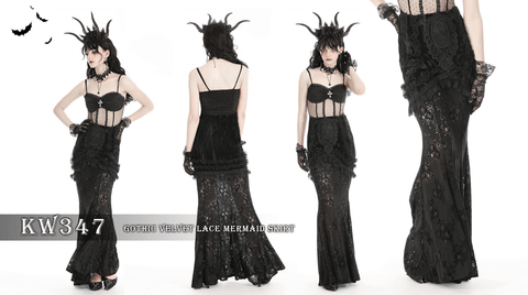 Women's Gothic Lace Splice Velvet Fishtailed Skirt