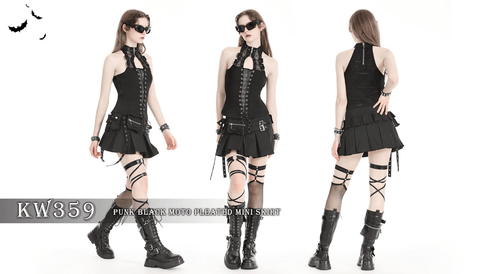 Women's Punk Multi-pockets Pleated Skirt