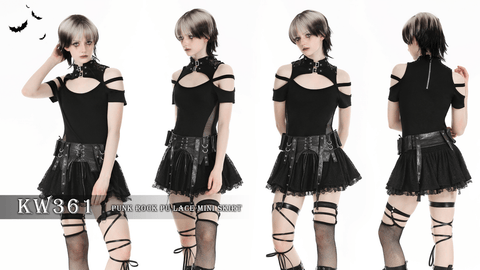 Women's Punk Faux Leather Splice Lace Skirt