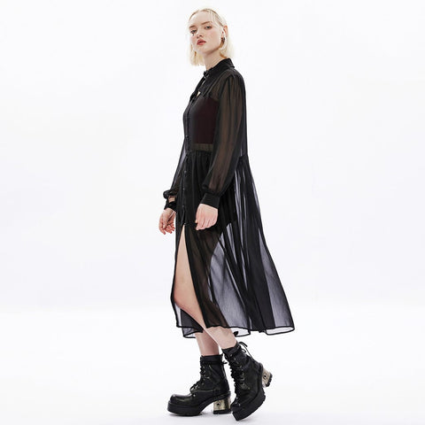 Women's Punk Puff Sleeved Sheer Long Coat