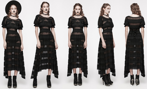 Women's Gothic Irregular Puff Sleeved Lace Dress