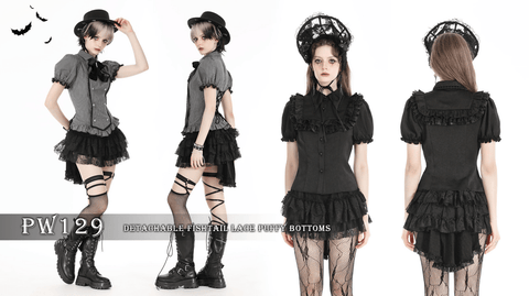 Women's Punk Layered Lace Skirt with Detachable Swallow Tail