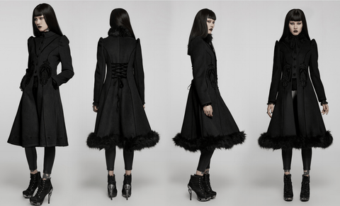 Women's Gothic Applique Single-breasted Faux Wool Maxi Coat