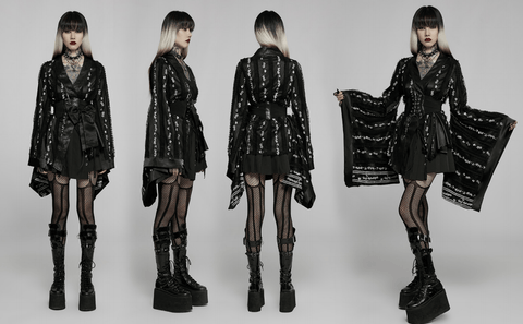 Women's Gothic Floral Lace Kimono Coat with Belt