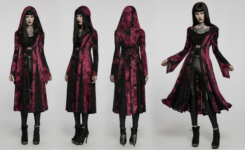 Maxi abrigo gótico vintage con mangas acampanadas y teñido anudado para mujer