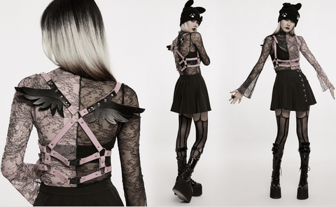 Punk Rave Women's Pastel Goth Wings Faux Leather Body Harness