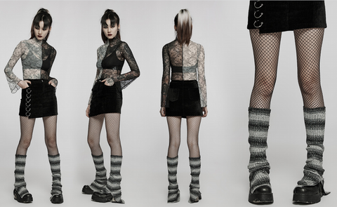 Calentadores de pierna con rayas grunge para mujer Punk Rave
