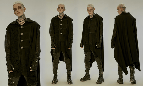 Men's Gothic Turn-down Collar Mesh Splice Irregular Vest