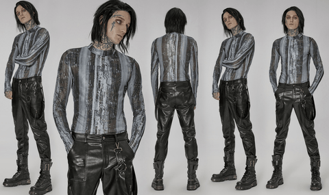 Men's Punk Tie-dyed Printed Mesh Shirt