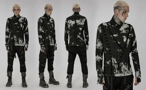 Men's Punk Tie-dyed Buttoned Turtleneck Shirt