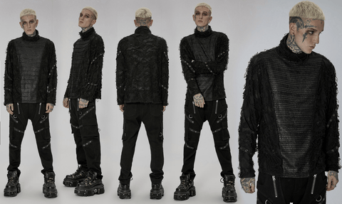 Men's Gothic Ripped Splice Turtleneck Shirt