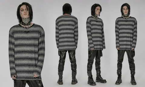 Men's Punk Double Color Striped Sweater 