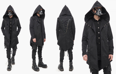 Men’s Punk strappy Swallow-tailed coat with hood