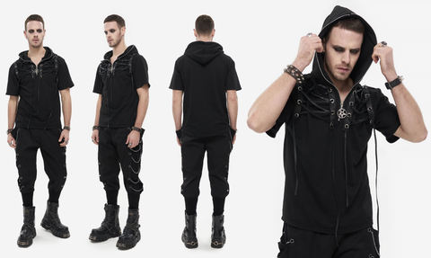 Men’s Punk Strappy Star Zipper Shirt with Hood