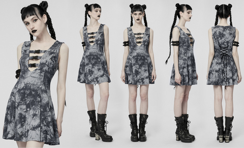 Punk Rave Damska sukienka bez rękawów z głębokim dekoltem w stylu punkowym