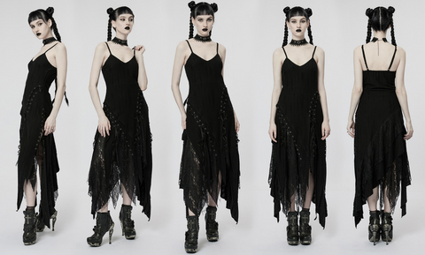 여성 펑크 불규칙 메쉬 스플라이스 슬립 드레스