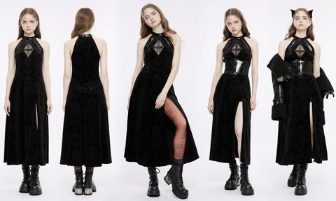 Punk Rave Women's Gothic Halterneck Velvet Dress