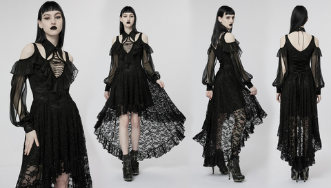 펑크 레이브 여성용 고딕 오프 숄더 불규칙 레이스 드레스