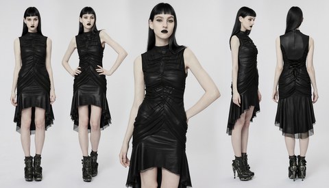 Punk Rave damska gotycka marszczona siateczkowa sukienka typu fishtail