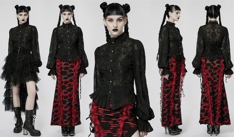 Punk Rave Gothic Damenhemd mit Puffärmeln
