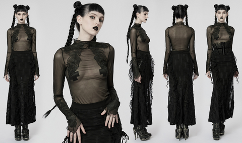 Punk Rave Women's Gothic Feather Mesh Shirt