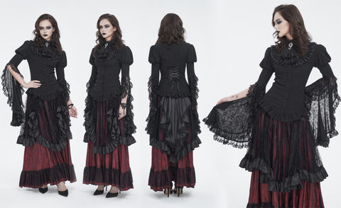 Women's Gothic Puff Sleeved Ruffled Shirt with Detached Neckwear