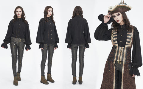 Women's Steampunk Stand Collar Puff Sleeved Shirt