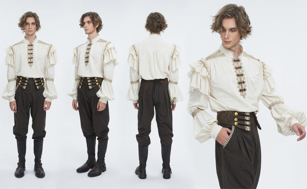 Mehrlagiges, gerüschtes Gothic-Hemd für Herren mit Puffärmeln