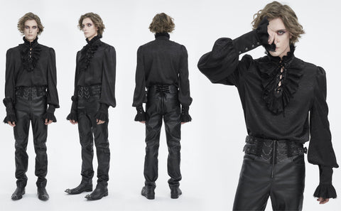 Men's Gothic Stand Collar Ruffled Jacquard Shirt