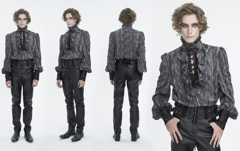 Men's Gothic Ruffled Stand Collar Lace-up Shirt