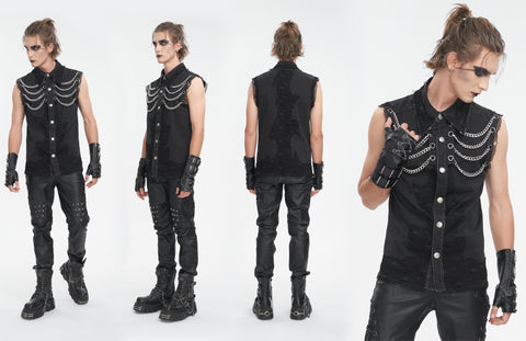 Men's Punk Multi-chain Distressed Vest
