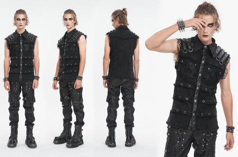 Men's Punk Studded Distressed Unedged Vest