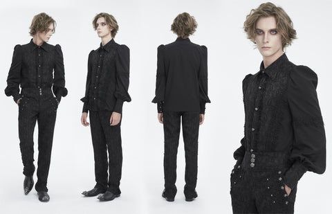 Men's Gothic Puff Sleeved Jacquard Splice Shirt