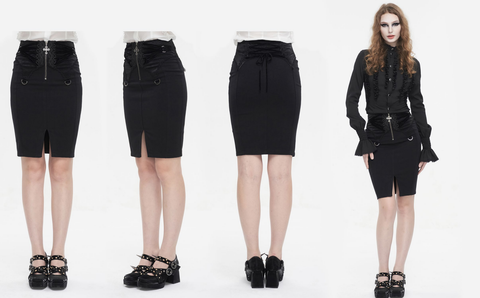 Women's Gothic Lace-up Floral Embroidered Split Skirt