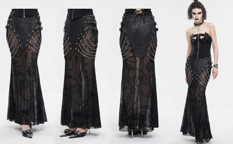 Women's Gothic Mesh Splice Chain Fishtail Skirt