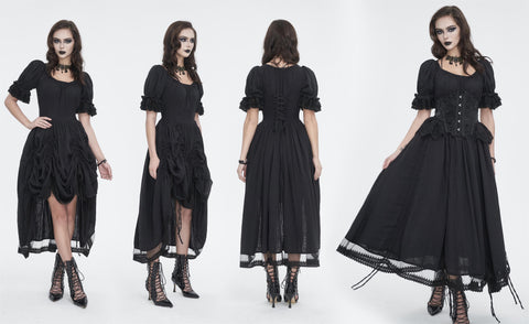 Women's Gothic Puff Sleeved Drawstring Prom Dress